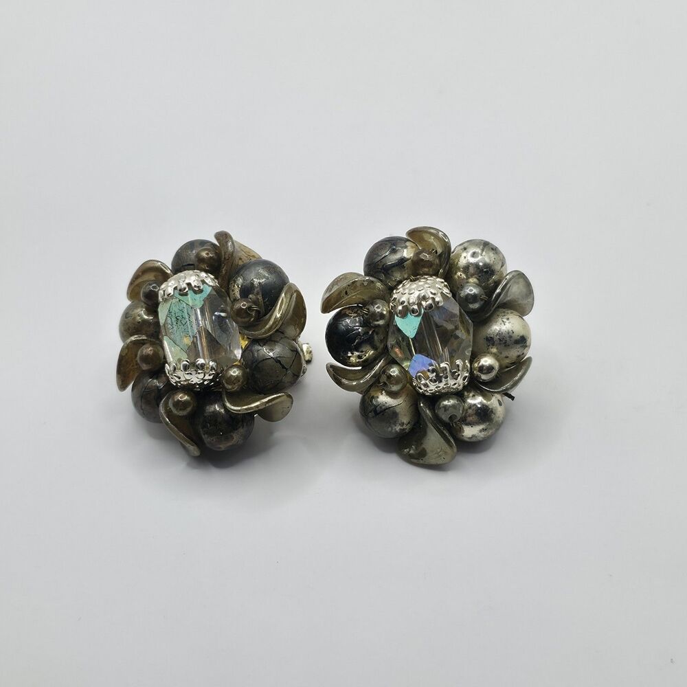 VTG Beads Clear Japan Clip-On Earrings Grommet Style 1"